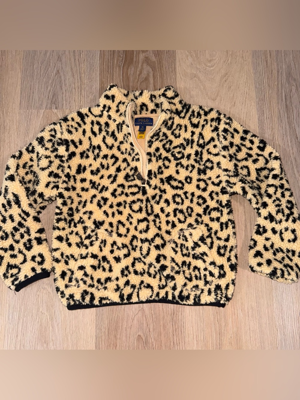 Polo Ralph Lauren $150 Kids Leopard Print Sherpa Half-Zip Jacket - Size 6x